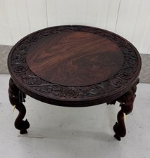 Antique Large Carved Indian Elephant Legs Table Occasional/ Coffee table 30” Top