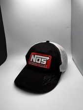 NOS Energy Drink Hat Cap Strap Back Black White Trucker Mesh Patch Promo Mens