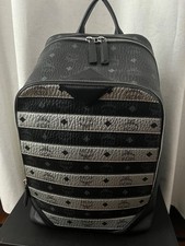 MCM Logo Allover Duke Visetos Black Silver Leather Backpack - Excellent