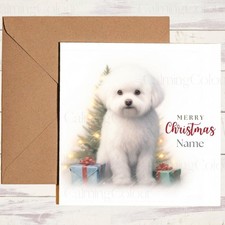 Bichon Frise by Christmas Tree