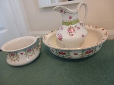 Antique Booths China sanitaryware trio. Wash jug, bowl, chamber pot. Very Rare.