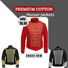 Hussar Jacket Mens Steampunk Napoleon Military Drummer Lightweight Parade Jacket