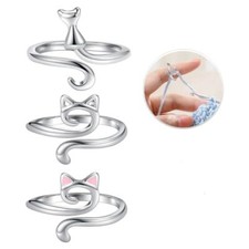 Adjustable Cat Yarn Guide Ring Alloy Crochet Tension Ring Women Crochet Rings