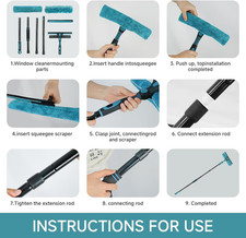 62" Window Squeegee 2 in 1 Window Cleaning Tool with Telescopic Pole Rotatable