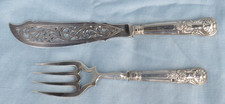 Pair Antique Kings Pattern Silver Plated Fish Servers Reid & Sons Pierced Slice