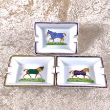Hermes Paris Mini Ashtray A Set of 3 Horse Design Porcelain Change Tray