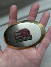 vintage SIX MULE TEAM belt buckle ENGINE western TRACTOR chrome cowboy AMANCO