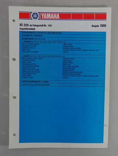 Inspection sheet yamaha 250 - inspection, xs
