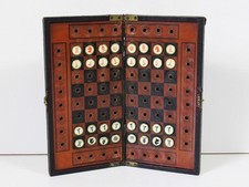 ANTIQUE CHARMING ENGLISH  TRAVEL CHESS SET AYRES?