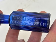 60356 Old Vintage Antique Glass Poison Bottle Hexagonal Blue NTB POISON