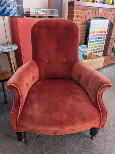 Victorian spoon back armchair - back,