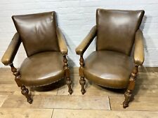 Pair Antique Leather Armchairs