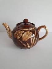 Vintage 1930s Sudlow's Burslem English Brown Spongeware Flower Teapot 