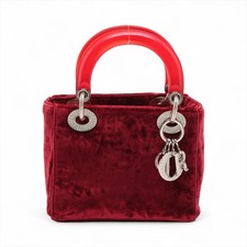 Christian Dior Lady Dior Mini Velour Hand bag Red
