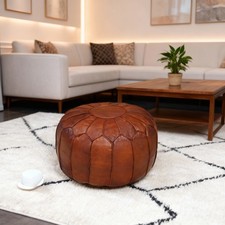 Prefilled Moroccan Leather Ottoman Pouffe Footstool Brown Pouf Boho Genuine