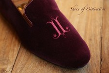 John Lobb Burgundy Velvet Shoes Loafers Slippers Men's UK 11 EU 45 US 12 New