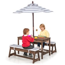 4 PCS Wooden Kids Picnic Table Bench Children Outdoor Activity Desk-Grey