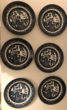 Set of 6 Vintage  EIT  Blue White Willow  Tea Plates
