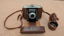 Vintage mid-century 1950s Agfa Isolette II folding camera, leather case