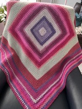 Crochet Blanket Handmade Pinks Purples Moss Stitch Double Sided , Vintage Style