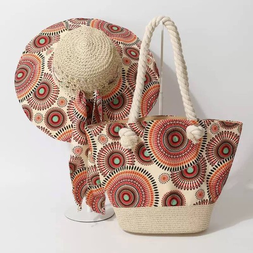 Boho straw tote - straw, &