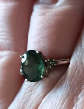 Moldavite And Green Diamond 9k Gold Ring Size 5