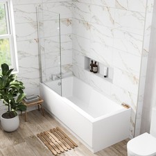 Bathroom Single Ended 1700x750mm Straight Bath Screen Tub Acrylic White Modern