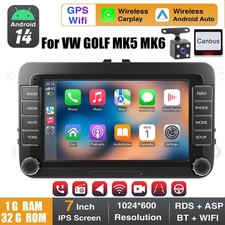 For VW GOLF MK5 MK6 7" Apple Carplay Car Stereo Radio 32GB Android 14 GPS Player