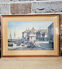 Kevin Platt 'Mousehole Harbour' Print Mounted Framed Glazed Vintage Signed