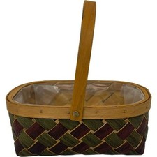 Green & Burgundy Lined Trug Basket with Handle H28 x L21 - Plant/Gift Hamper