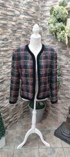 Vintage 80s Rainbow Colored Plaid Blazer Velvet Trim S To M Office Party 