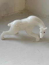 Vintage White Opaline Glass Otter Figurine Scandinavian Style Art Glass MCM