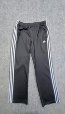 Adidas Track Pants Medium Black Light Blue Stripes Straight Leg Pull On Pockets