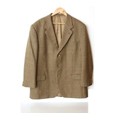 100% Wool Brown Beige Check Suit Blazer Jacket Size XL Chest 46 Inch Casual