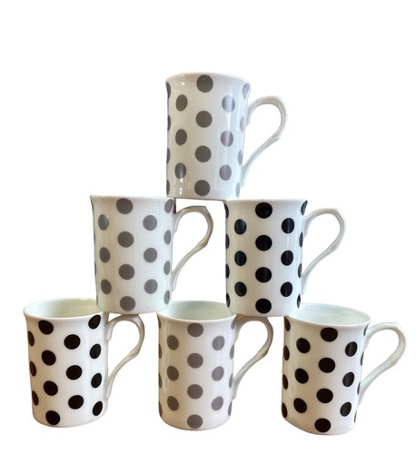 Polka dot mugs set white - polka,