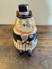 Burnham Pottery Wells Cat In Top Hat Lidded Trinket Pot Rare