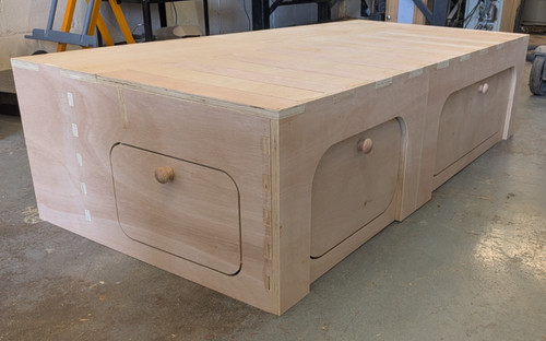 Sliding camper van bed - van, storage
