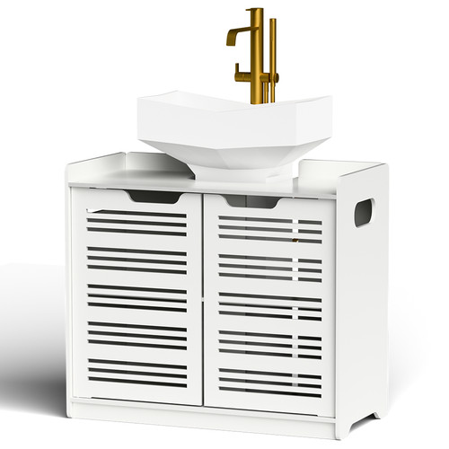 White double door under sink - under,