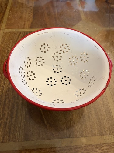 Vintage white red enamel - white,