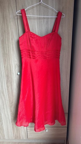 Red silk linen - red, dress