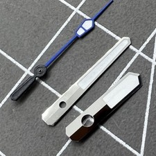 Silver Trim Dark Blue Second Hand Green Lume Watch Hands for Movement NH35 NH36