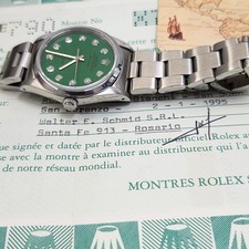 W/Papers 1995 Rolex Air King Precision 34mm Steel Green Diamond Dial Watch 14000