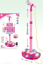 Kids Karaoke Machine Microphone Adjustable Stand Music Play Toy Set Girls Pink