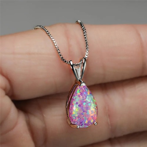 White opal stone pendant - white,