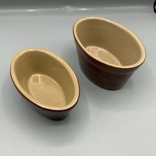 2 x Pearsons of Chesterfield Brown Stoneware Pots - Individual Dishes 12.5cm Dia