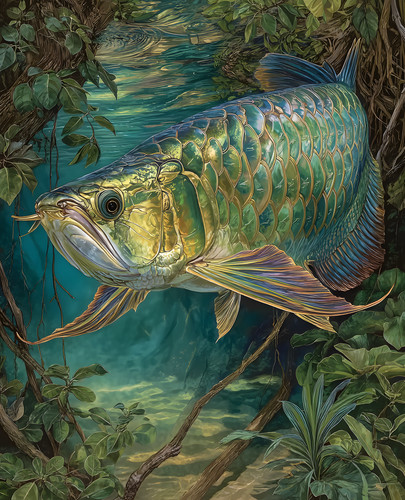 Golden arowana swimming - golden,
