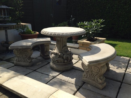 Garden table and benches - table,