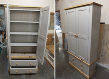 SHABBY PAINTED LINEN CUPBOARD 2 DRAWERS RUSTIC BESPOKE COLOURS F&B PURBECK STONE