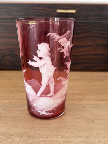 Antique cranberry glass beaker - glass,