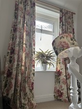 LAURA ASHLEY Peony Garden Floral Curtains 90 W 86 D Long 220cm And Lampshade 